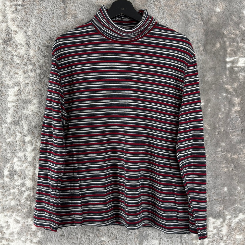 St. Johns Bay Size XL Striped Mock Neck Casual Top Multi-Color Long Sleeve Women